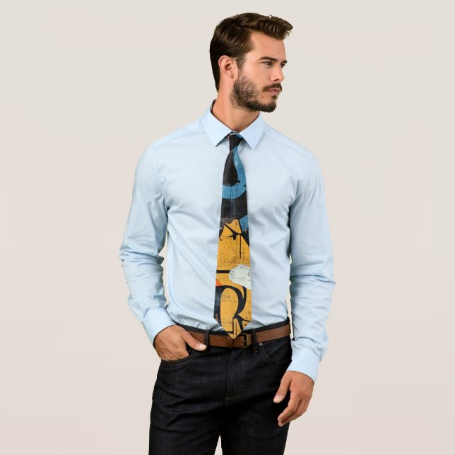 Contemporary Graffiti Abstract Pink Blue Black Tie (In Situ)