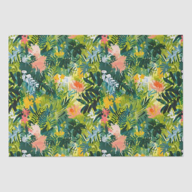 Contemporary Green Abstract Floral Pattern Tissue Paper (Front)