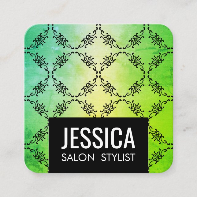Contemporary Green Glamour Square Business Card (Front)