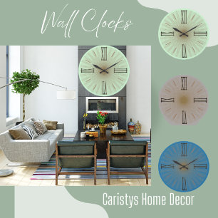 Contemporary Green Mint Roman Numerals  Large Clock