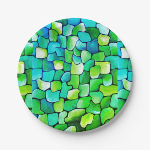 Contemporary Green Pattern Paper Plate