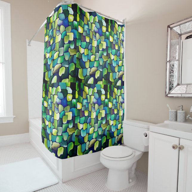 Contemporary Green Pattern Shower Curtain (In Situ)