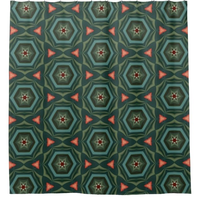 Contemporary Green, Teal, Warm Terracotta  Shower Curtain (Front)