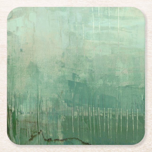 Contemporary Green Watercolor Square Paper Coaster (Front)
