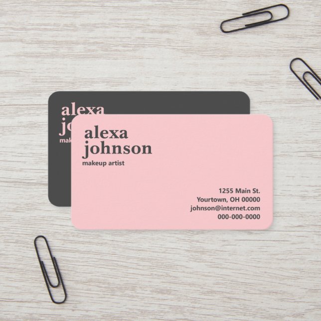 Contemporary Grey And Pink Blush Business Card (Front/Back In Situ)