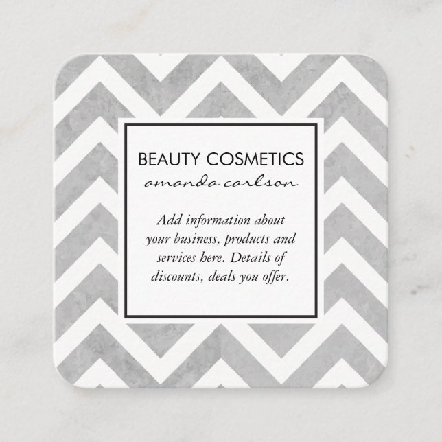 Contemporary Grey Chevron Square Business Card (Front)