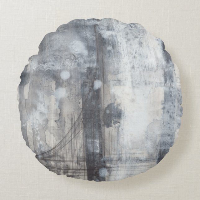 Contemporary Grey Painting Round Cushion (Front)