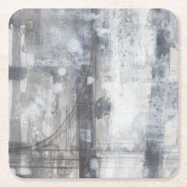 Contemporary Grey Painting Square Paper Coaster (Front)
