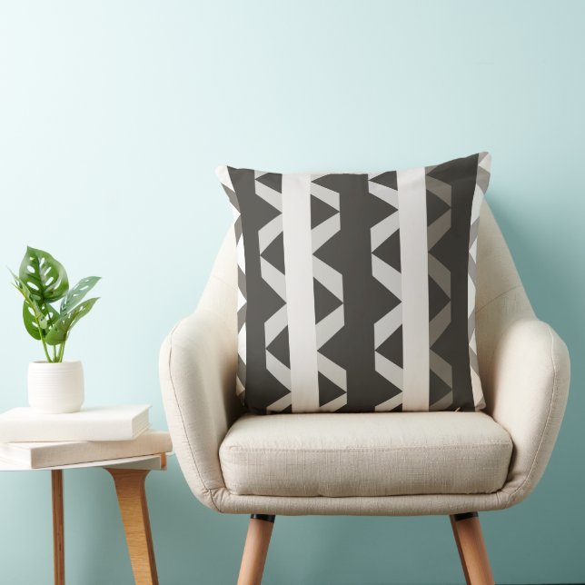 Contemporary Grey White Triangle Stripe Pattern Cushion (Chair)