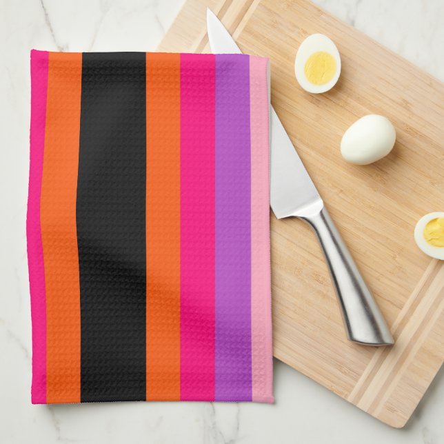 Contemporary Halloween Stripes  Tea Towel (Quarter Fold)
