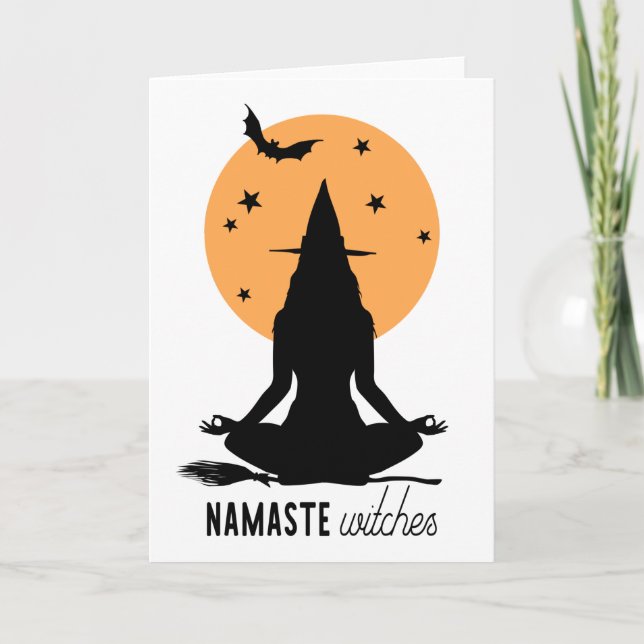 Contemporary Halloween yoga Witch Card (Front)