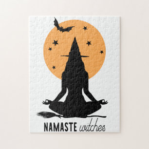 Contemporary Halloween yoga Witch Jigsaw Puzzle