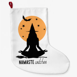 Contemporary Halloween yoga Witch Large Christmas Stocking