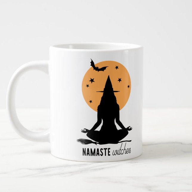 Contemporary Halloween yoga Witch Large Coffee Mug (Left)