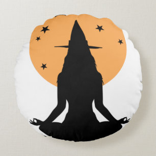 Contemporary Halloween yoga Witch Round Cushion
