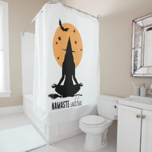 Contemporary Halloween yoga Witch Shower Curtain