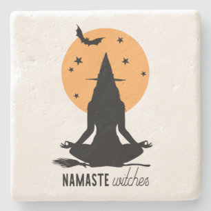 Contemporary Halloween yoga Witch Stone Coaster