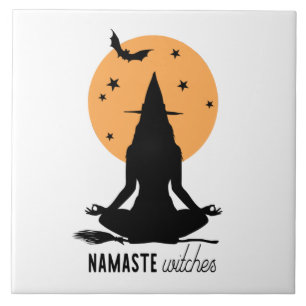 Contemporary Halloween yoga Witch Tile