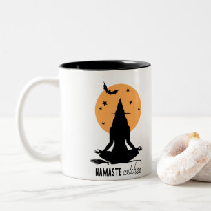 Contemporary Halloween yoga Witch Two-Tone Coffee Mug