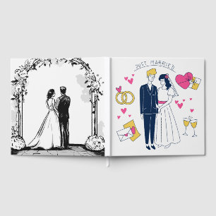 Contemporary Hand-Drawn "Just Married" Wedding Kee Guest Book