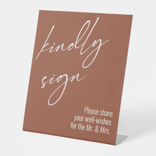 Contemporary Handwriting "Kindly Sign" Terracotta Pedestal Sign