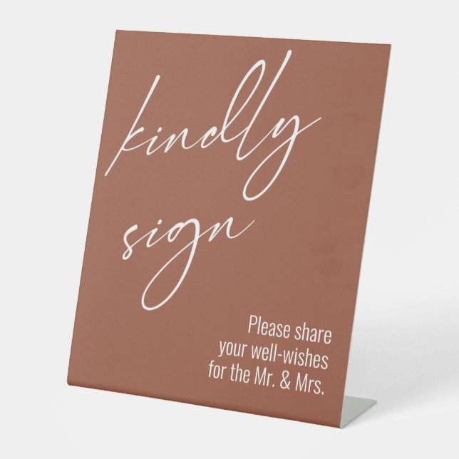 Contemporary Handwriting "Kindly Sign" Terracotta Pedestal Sign (Front)