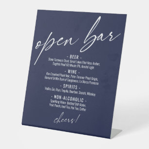 Contemporary Handwriting Navy Blue Open Bar Menu Pedestal Sign