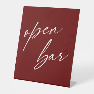 Contemporary Handwriting Open Bar Burgundy Pedestal Sign