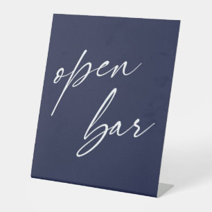 Contemporary Handwriting Open Bar Navy Blue Pedestal Sign