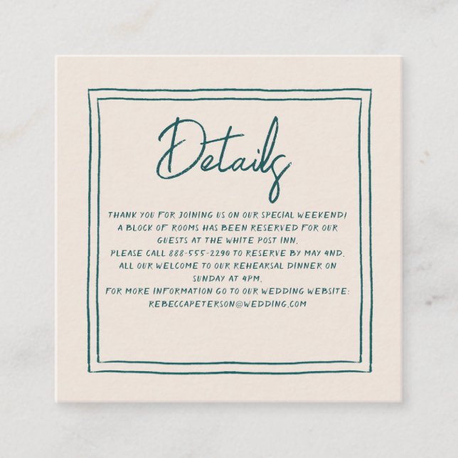 Contemporary Handwriting Retro Wedding Details Enclosure Card (Front)