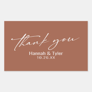 Contemporary Handwriting Thank You Terracotta Rectangular Sticker
