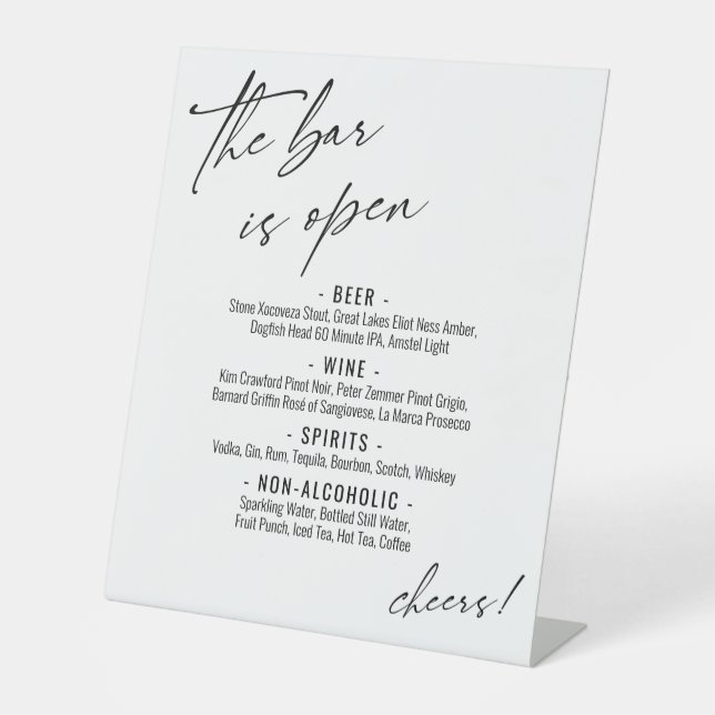 Contemporary Handwriting Typography Open Bar Menu Pedestal Sign (Front)