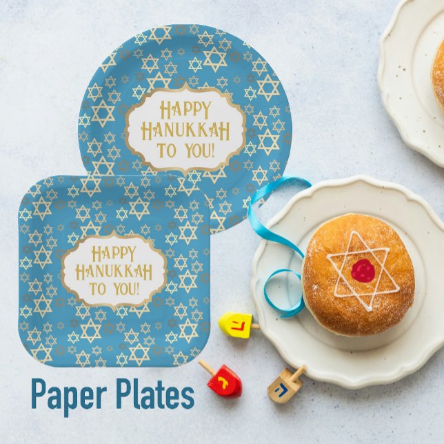 Contemporary Happy Hannukah Star of David  Paper Plate (They maybe paper plates, but they still look quite elegant!)