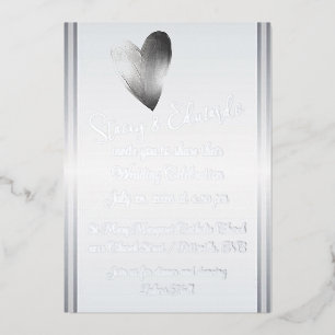 Contemporary Heart Silver Foil Wedding Invitation