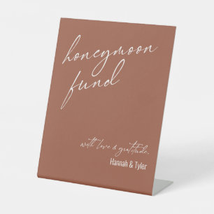 Contemporary Honeymoon Fund QR Code Terracotta Pedestal Sign