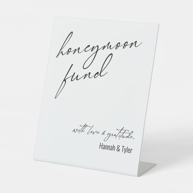 Contemporary Honeymoon Fund QR Code White Pedestal Sign (Front)