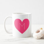 Contemporary Hot Pink Heart Monogram Mug<br><div class="desc">Modern customisable mug featuring hot pink heart illustration with simple typography monogram. Personalise this mug by adding your own letters. This will be perfect as a gift.</div>