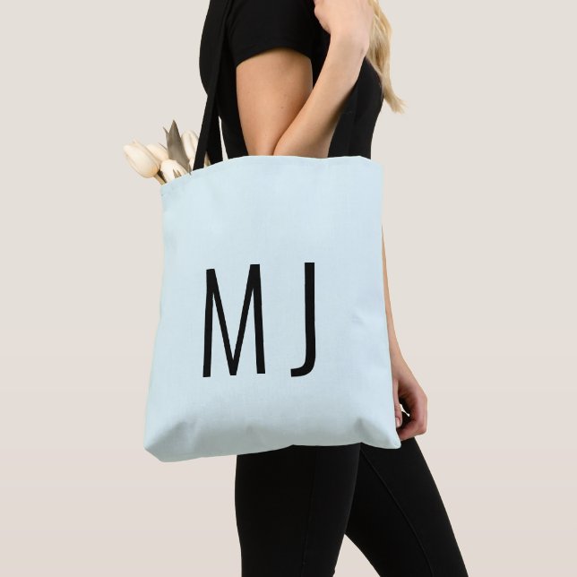 Contemporary Ice Blue Black Text Custom Name Tote Bag (Close Up)