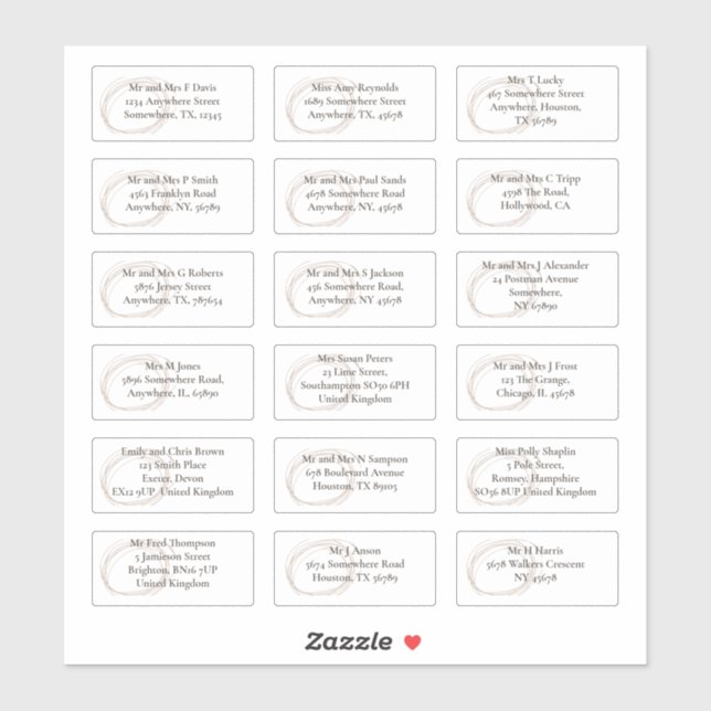 Contemporary Individual Guest Name Addresses (Sheet)