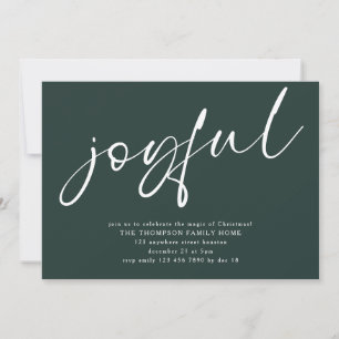Contemporary Joyful Script Christmas Party Green Invitation