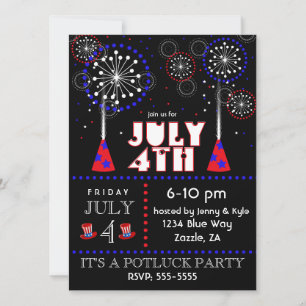Contemporary July 4th Fireworks Party Invitations