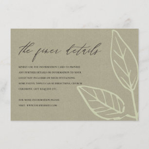 CONTEMPORARY KRAFT AQUA BLUE LEAVES INFORMATION ENCLOSURE CARD