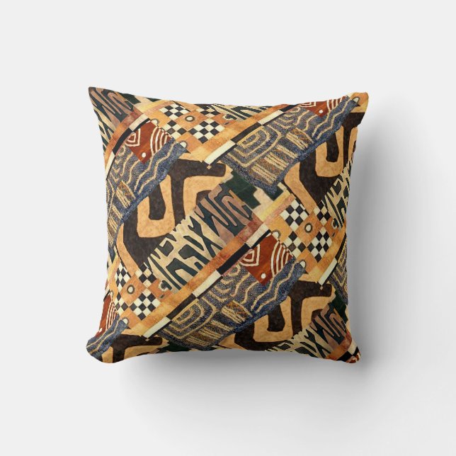 Contemporary Kuba Motif Collage Design Cushion (Front)