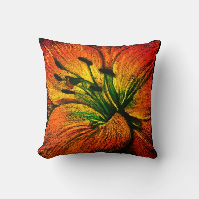 contemporary large abstract yellow orange flower cushion (Front)