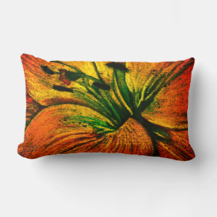 contemporary large abstract yellow orange flower lumbar cushion
