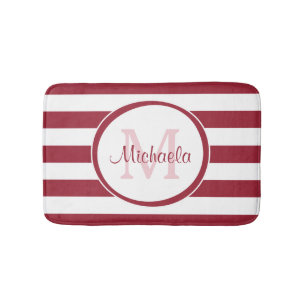 Contemporary Large Red Stripes Name and Monogram Bath Mat