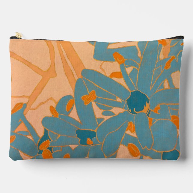 Contemporary Leaf Design in Peach Accessory Pouch (Front)