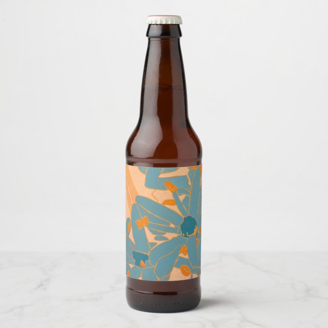 Contemporary Leaf Design in Peach  Beer Bottle Label (Front)