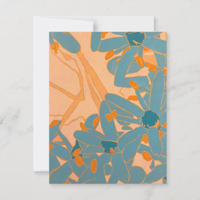 Contemporary Leaf Design in Peach  RSVP Card (Front)