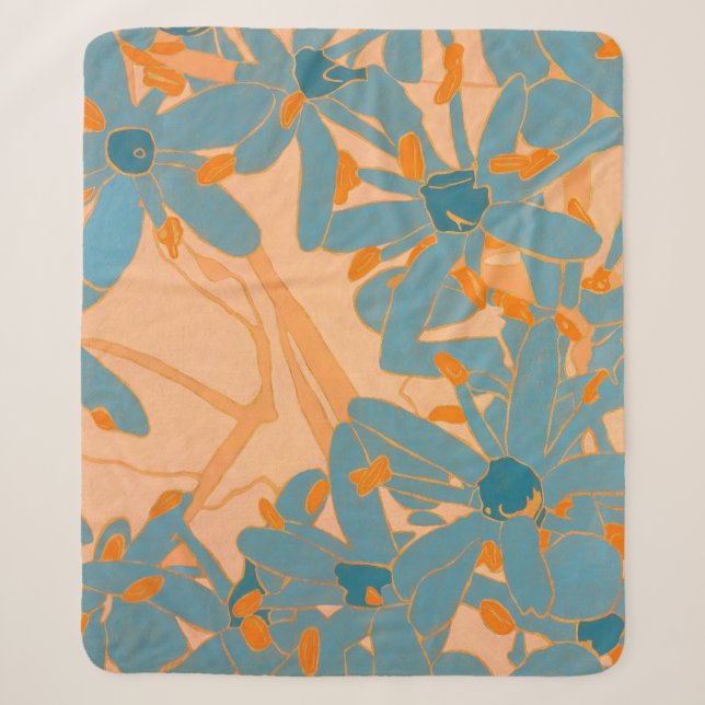 Contemporary Leaf Design in Peach  Sherpa Blanket (Front)